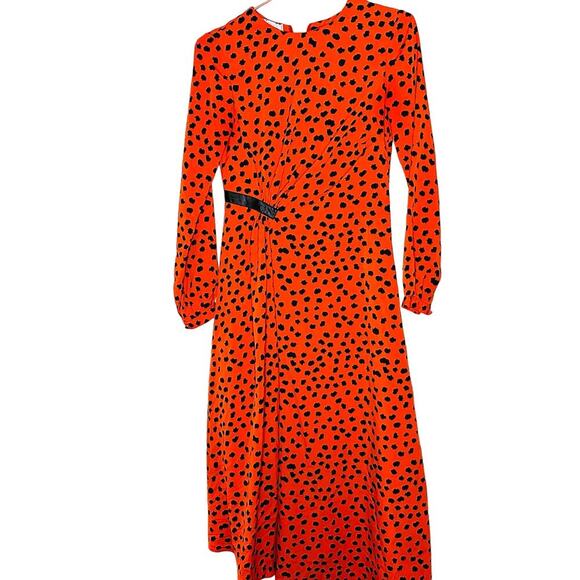 HUNTER BELL Orange Black Animal Print Lawton Polka Dot Ruched Dress Size 0 - Picture 3 of 13
